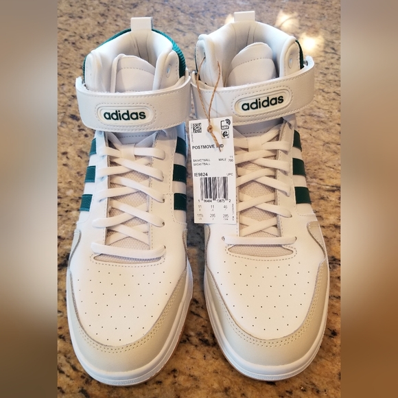 ADIDAS MEN'S POSTMOVE MID WHITE GREEN GUM BASKETBALL SHOES 11.5 NEW IN BOX & TAG - Picture 3 of 15